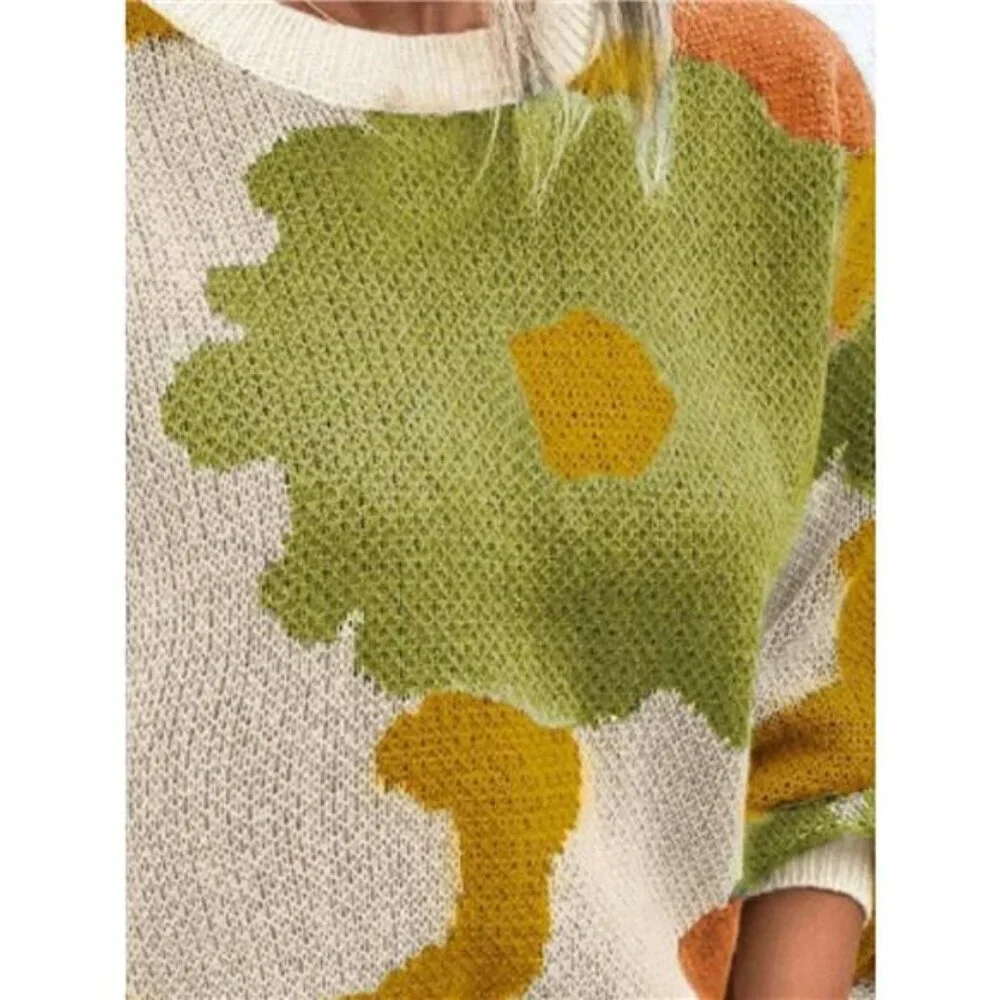 Floral Pattern Round Neck Sweater - Picture 15 of 16